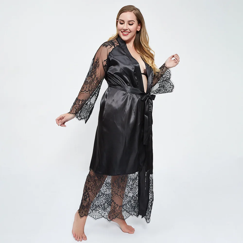 

Europe And America Plus Size Lace Bathrobe Robe Sexy Lingerie Sexy Nightgown Chiffon Nightdress Woman Fun Pajamas Nightgown