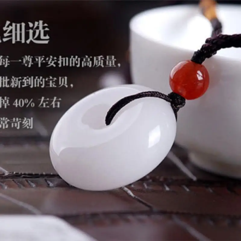 

Chinese natural jade hand-carved Harmony pendant Necklace Lucky Amulet