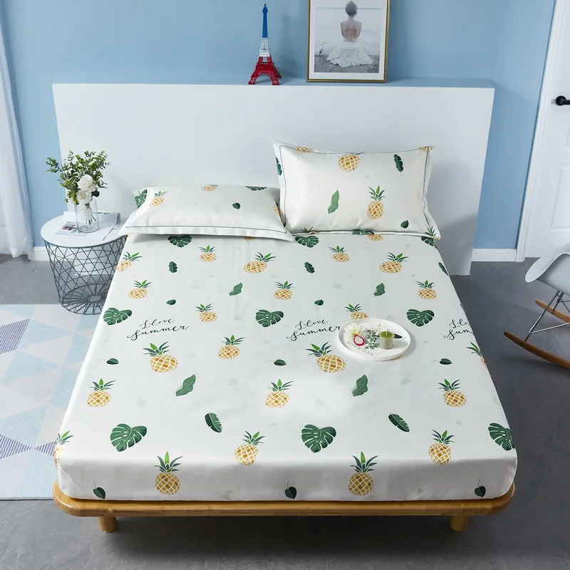 

2021 New Printed ice silk bed sheet soft Fitted Sheet double bed sheets elastic bed sheets twin full queen king Mattress cover