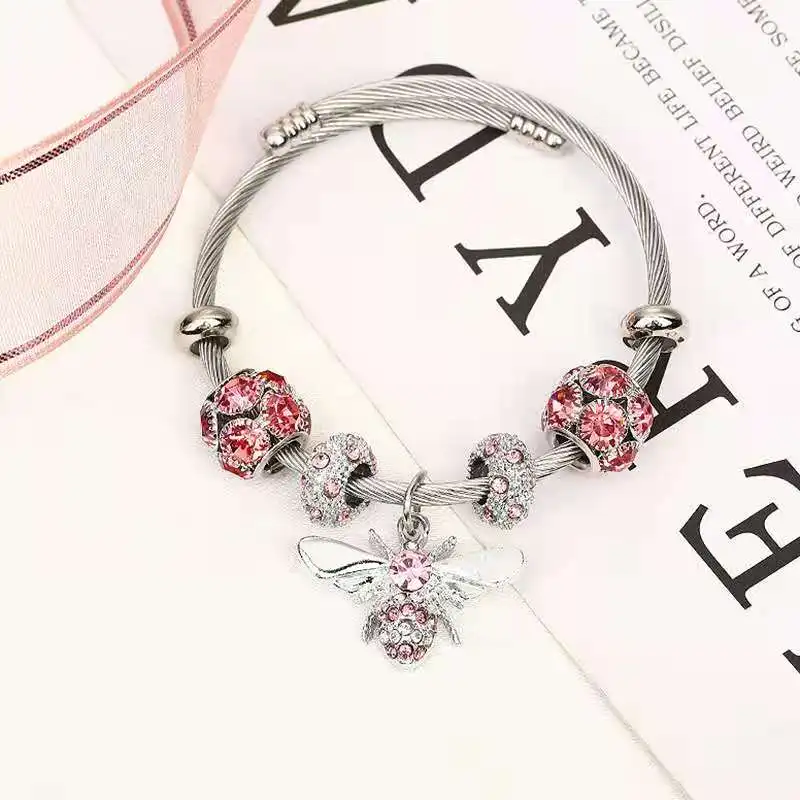 

hot style jewelry titanium steel gold and adjustable bee shiny ball ground stall