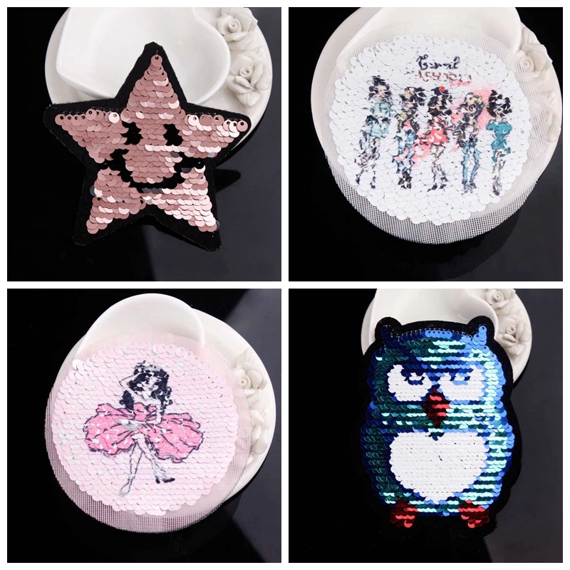 Мультяшные нашивки для одежды нашивка с блестками двусторонняя меняющая цвет на