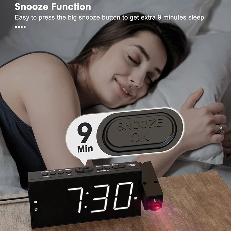 

FM Radio Home Projection Large Screen LED Display Electronic Double Alarm Clock P8DC