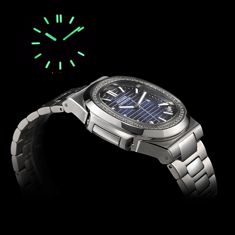 WOTESEN мужские часы лучший бренд Роскошные Алмазные кварцевые спортивные стальные