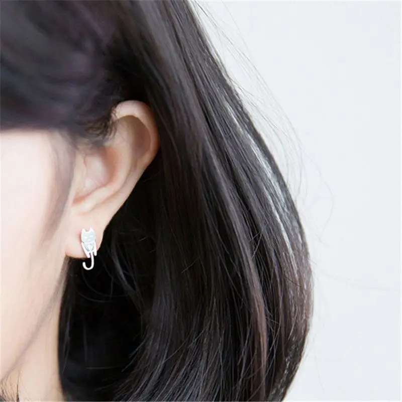 Новый дизайн серьги-гвоздики для женщин девушек 925 пробы серебро кошка рыба