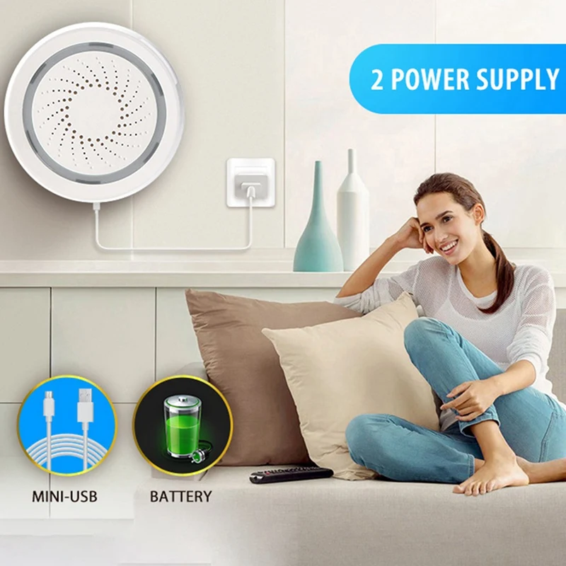 

Wireless Smart 120DB Siren and Alarm Bell-White, with Strobe Light, Remote App Control WiFi USB Siren