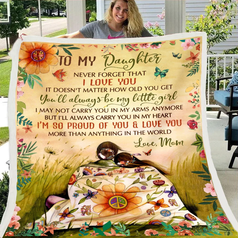 

To My Daughter Express Love Letter Blanket Sherpa Fleece Warm Soft Bed Couch Nap Throw Blanket Home Decor Brief Blankets