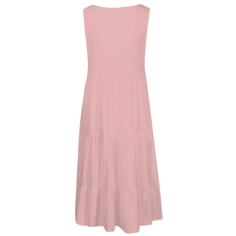 

2021 New Summer Maxi Dress Women Plus Size Solid Blue O-neck Pleated Cake Dresses Large Size Big Swing Short Sleeve Dresses