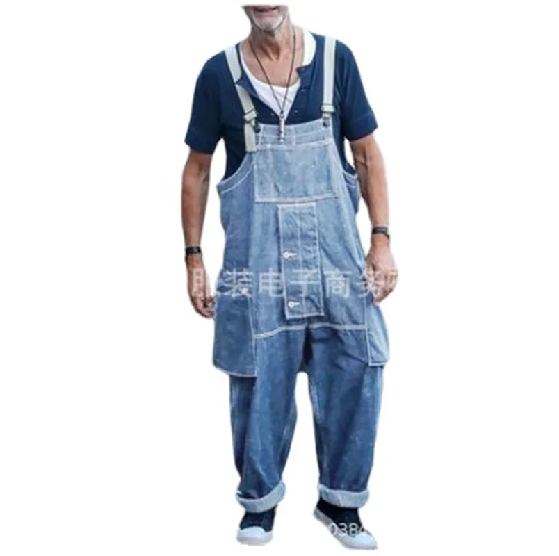 Fashion Men Jeans Spring Autumn New Loose Work Clothes Jeans Trousers Casual Multi Pocket Mens Suspenders Pants Denim Pants