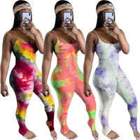 gl6270 european and american new sexy slim fit sling womens clothing pleated pleated tie dye jumpsuit