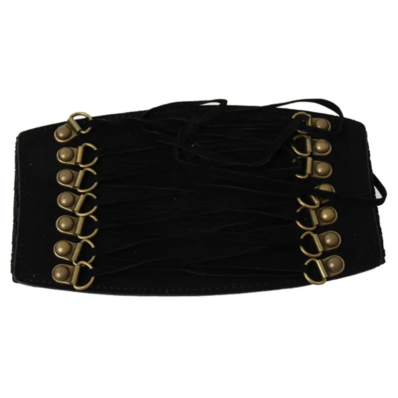 

2020 Women Vintage Black Stretch Cross Bracket Strap Girdle Up High Waist Corset Bandage Women Cincher Wide Belts Slimming Body