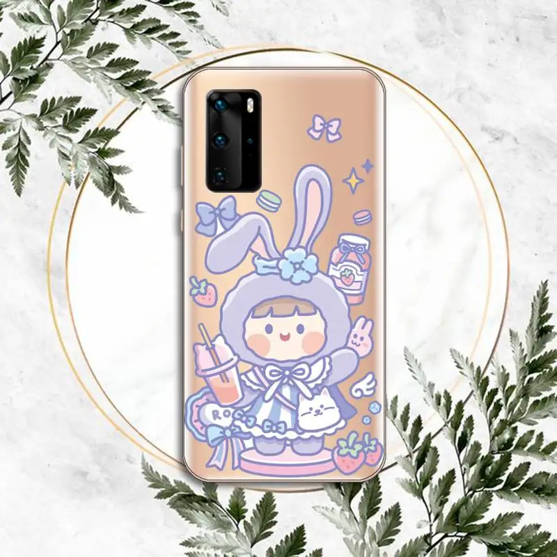 

Cute anime girl snacks Phone Case Transparent for Huawei P honor 8 10i 20 30 40 smart 2019