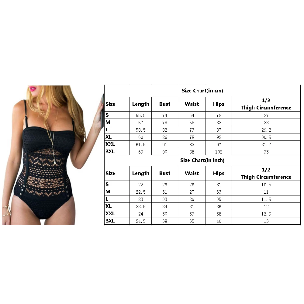 Женский слитный купальник размера плюс 3XL пикантный черный ажурный однотонное