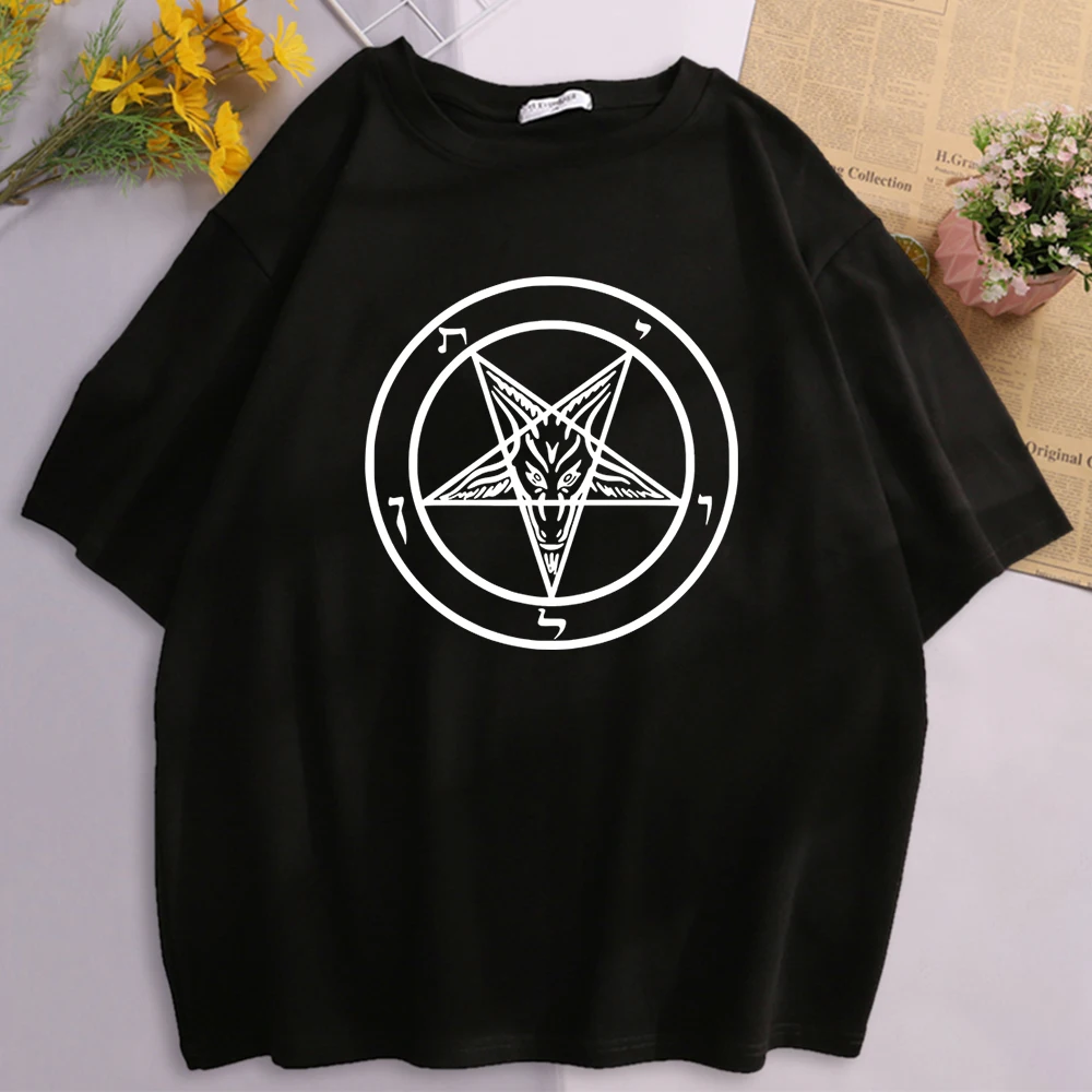 

New five-pointed star Gothic mysterious Satan new men's fashion short-sleeved round neck T-shirt male cool top street T-shirt