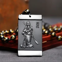 natural obsidian hand carved guan gong pendant jewelry lucky to ward off evil auspicious amulet pendant jade fine jewelry