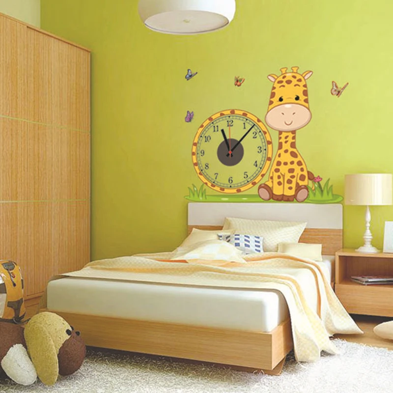 Креативные настенные часы с жирафом электронные наклейки обои Подвесные
