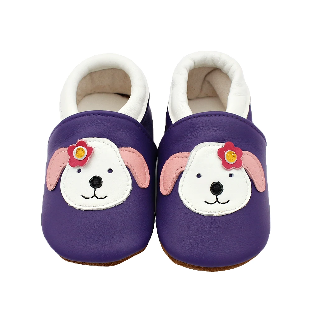 123 dog purple Детская обувь; мягкие мокасины из натуральной коровьей кожи для маленьких мальчиков и девочек; обувь для малышей; тапочки для первых шагов; нескользящая обувь с мышкой; 104 - Цвет: 123 dog purple