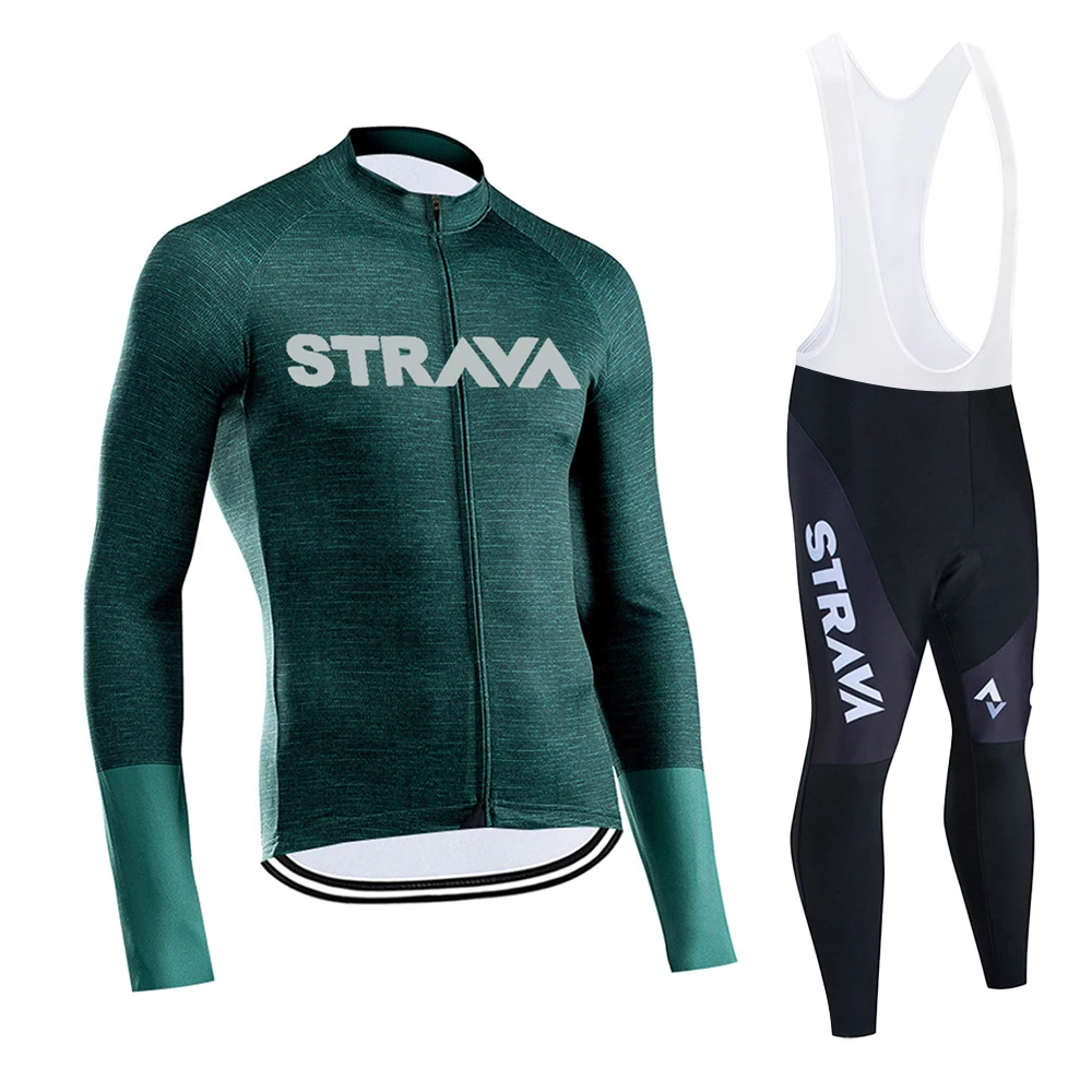 

Костюм STRAVA мужской с длинным рукавом, трикотажный комплект для велоспорта, брюки-нагрудники, дышащая одежда для велоспорта, весна-осень