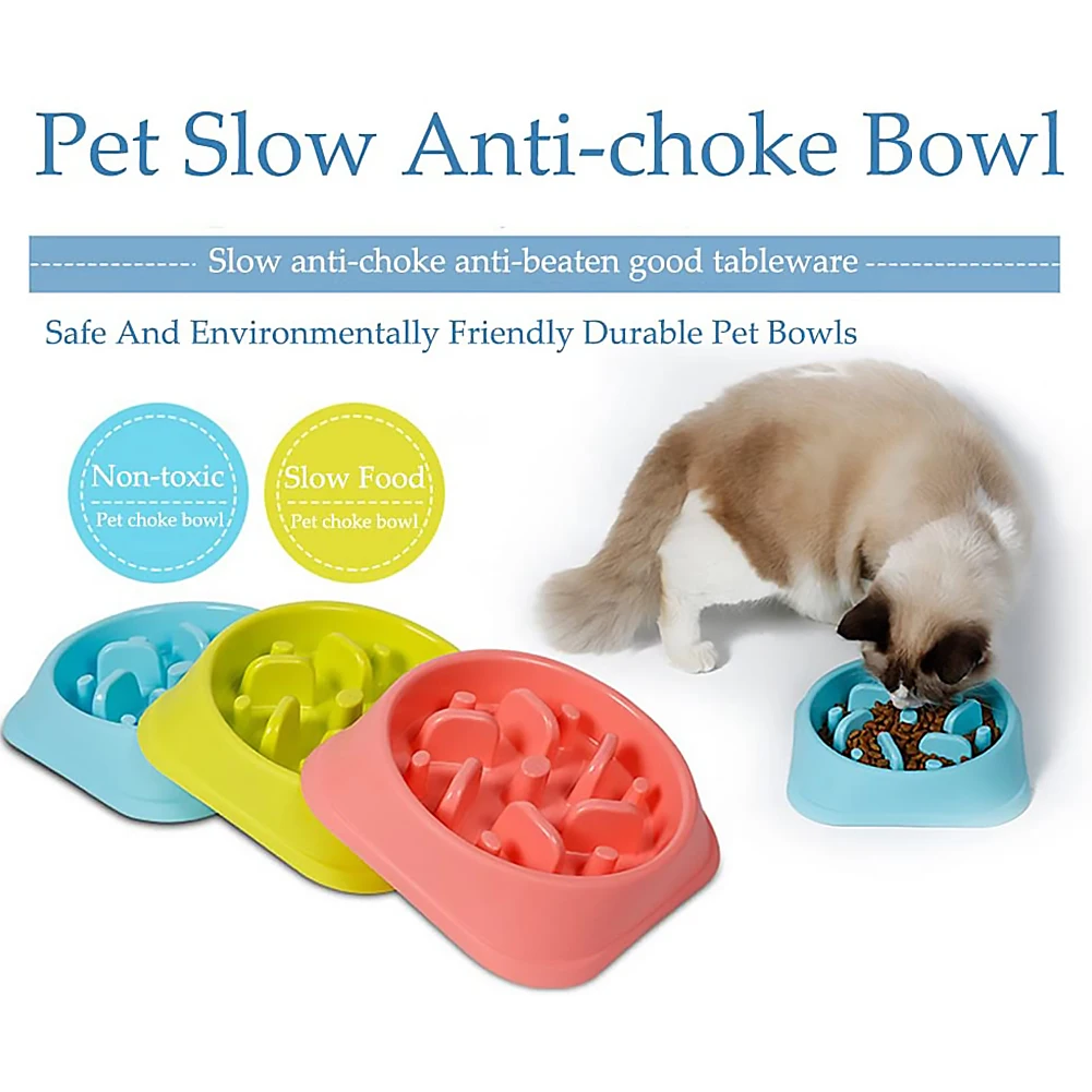 Pet Slow Eating Bowl Feeder Dog Food Hard Plastic Cat NonSlip Anti Gulping Bowl|Принадлежности для кормления и
