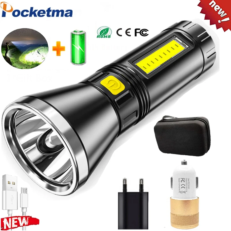 

Powerful LERD Flashlight Waterproof Zoomable Torch 4 Modes USB Rechargeable Flashlights Multifunctional Flashlight Hand Light