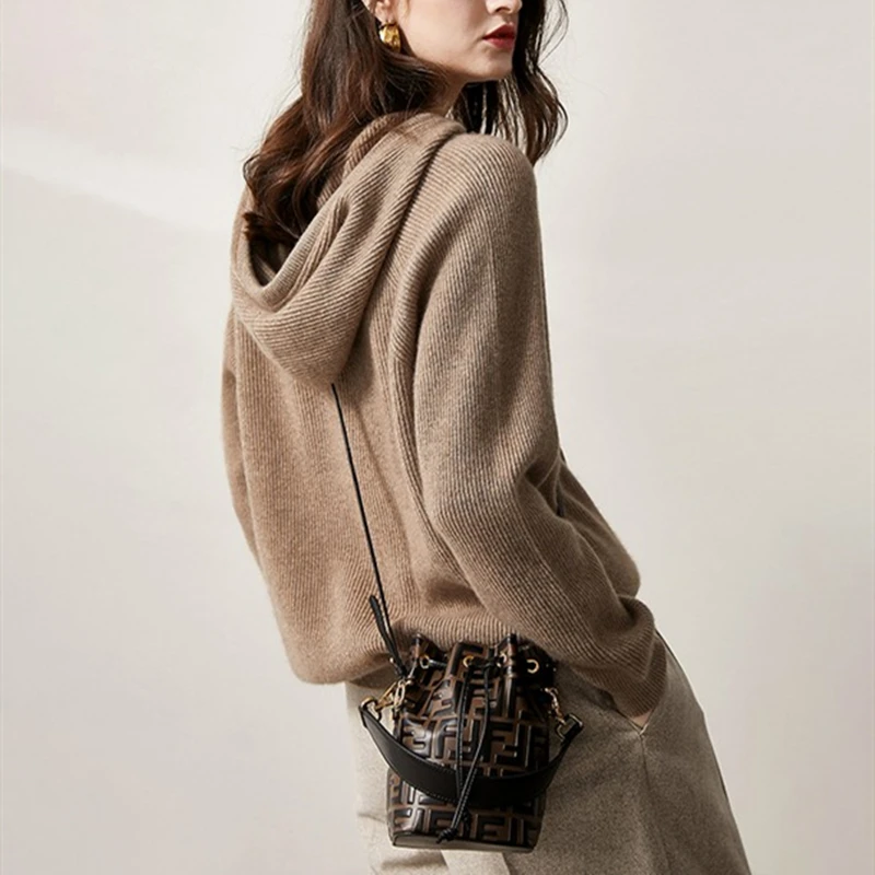 

BARESKIY 2020 autumn and winter new cashmere hoodie women loose and thin short pullover 100% pure wool sweater sweater