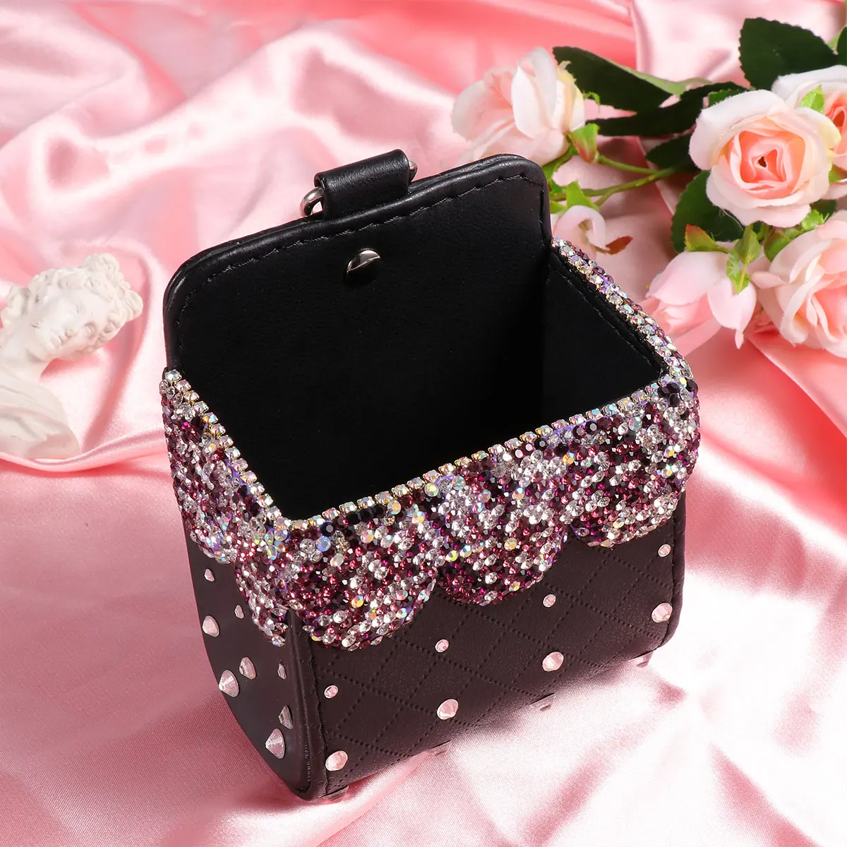 Unniversal автомобильный ящик для хранения сидений кожа Стразы Декор сумка кулон