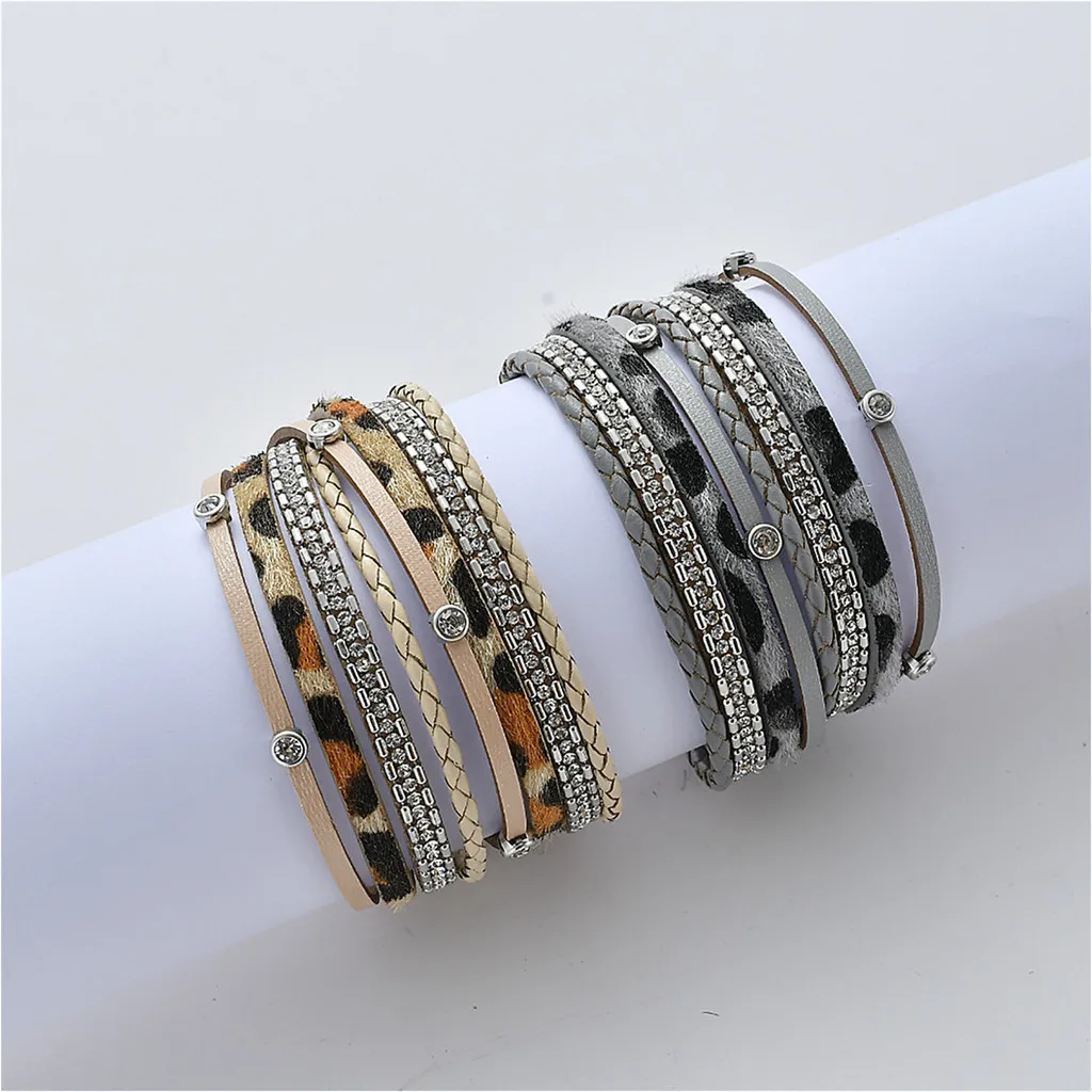 Винтажный Многослойный черный кожаный браслет ручной работы из сплава для