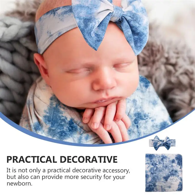

1 Set Newborn Bow Headband and Swaddle Wrap Baby Gradient Color Blanket