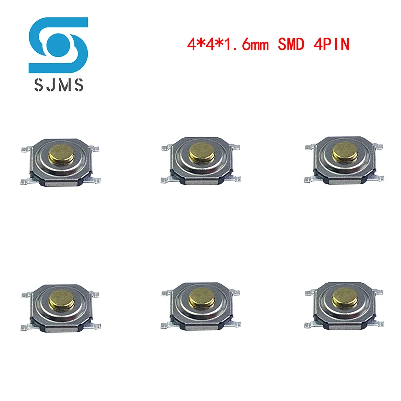 

SJMS 100PCS Waterproof Copper Pillar Tactile Push Button Switch 4x4X1.6 Micro Switch 4*4*1.6 mm mini Tact Switch SMD 4 Pin