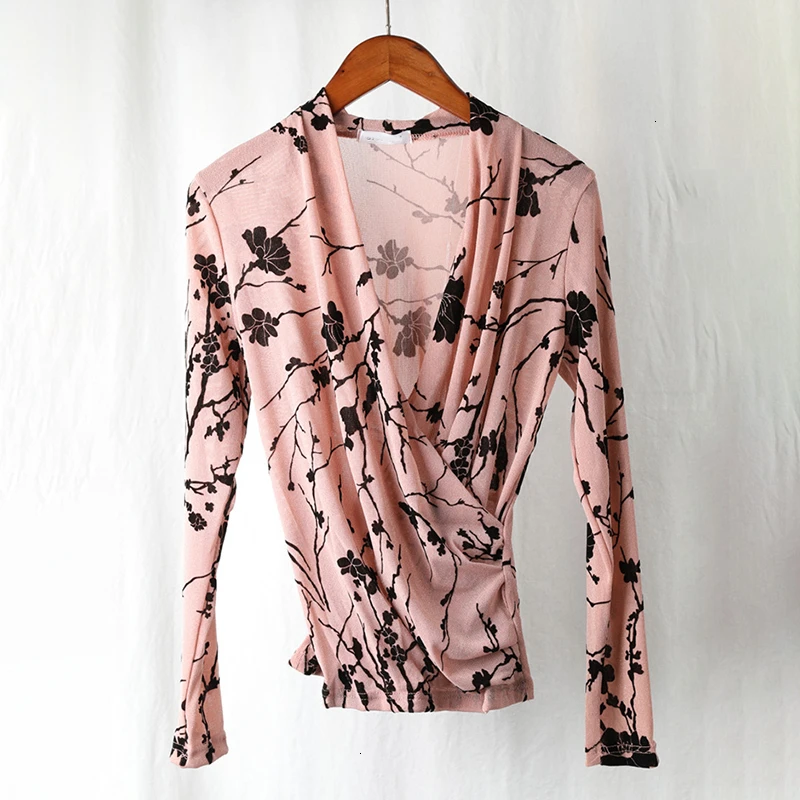 CHICEVER принт нестандартные футболки для женщин v-образный вырез длинный рукав