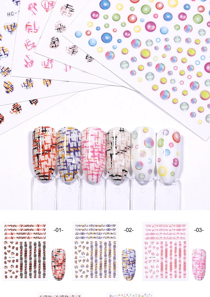 1 Sheet 3D Nail Stickers Self-adhesive Stripe Shape Flowers Element Mixed Patterns Transfer Decals Nail Decoration for Nail Art