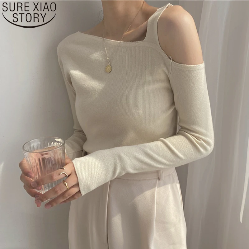

Autumn Irregular Off Shoulder Sweater shirt Long Sleeve Knit Sweater Lady Casual Solid Women Sweater Jumper Sueter Mujer 11321