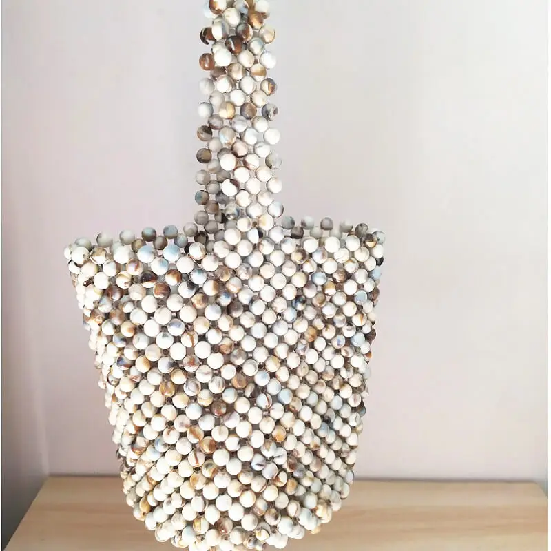 Женская сумка с бисером Caker разноцветная летняя пляжная Повседневная Сумка-ведро