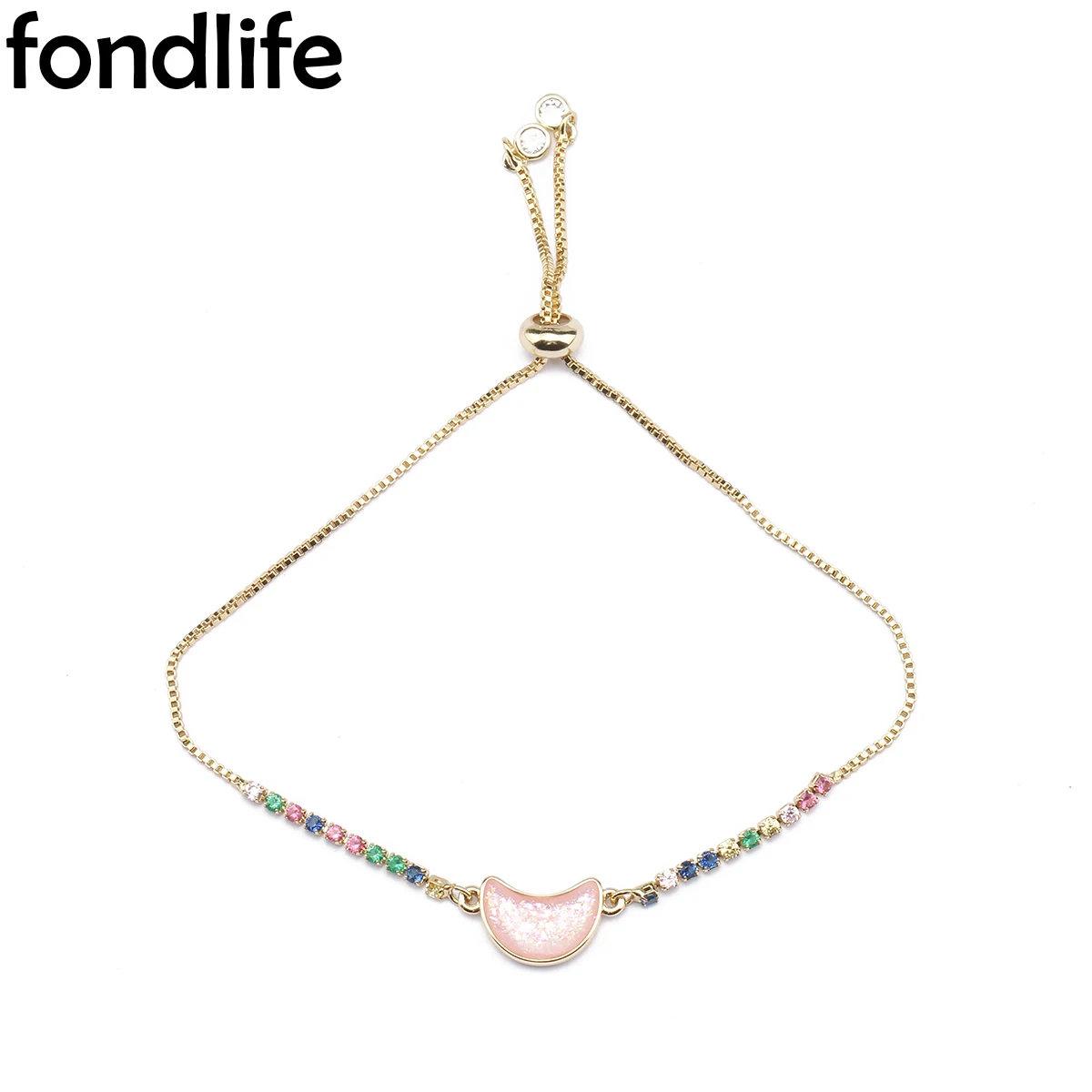 

Pinkish Color Ambilight OPAL Women Girl Bracelet Moon Charm Bangle Gold-Plated CZ Chain Couple Gift Y2K Cute Jewelry Adjustable