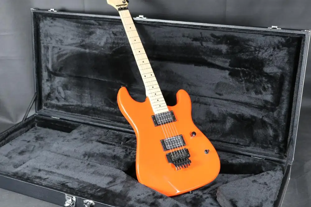 Popular orange color hh pickups electric guitar guitarra tremolo bridge maple neck free shipping | Спорт и развлечения