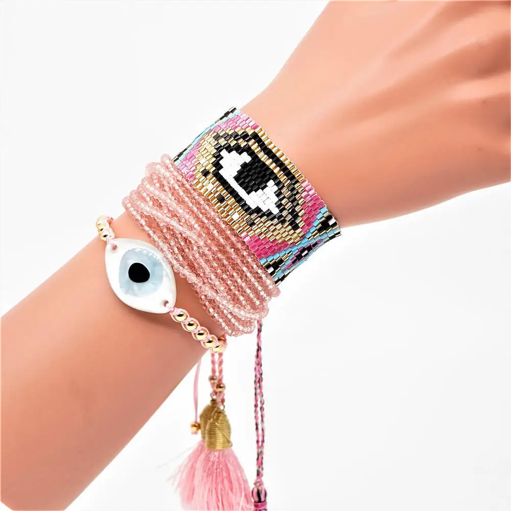 Sets Boho браслет evil eye MIYUKI браслет Pulseras Mujer женские ювелирные изделия хрустальные браслеты с кисточкой Золото Нержавеющая сталь Insta - Окраска металла: Sets