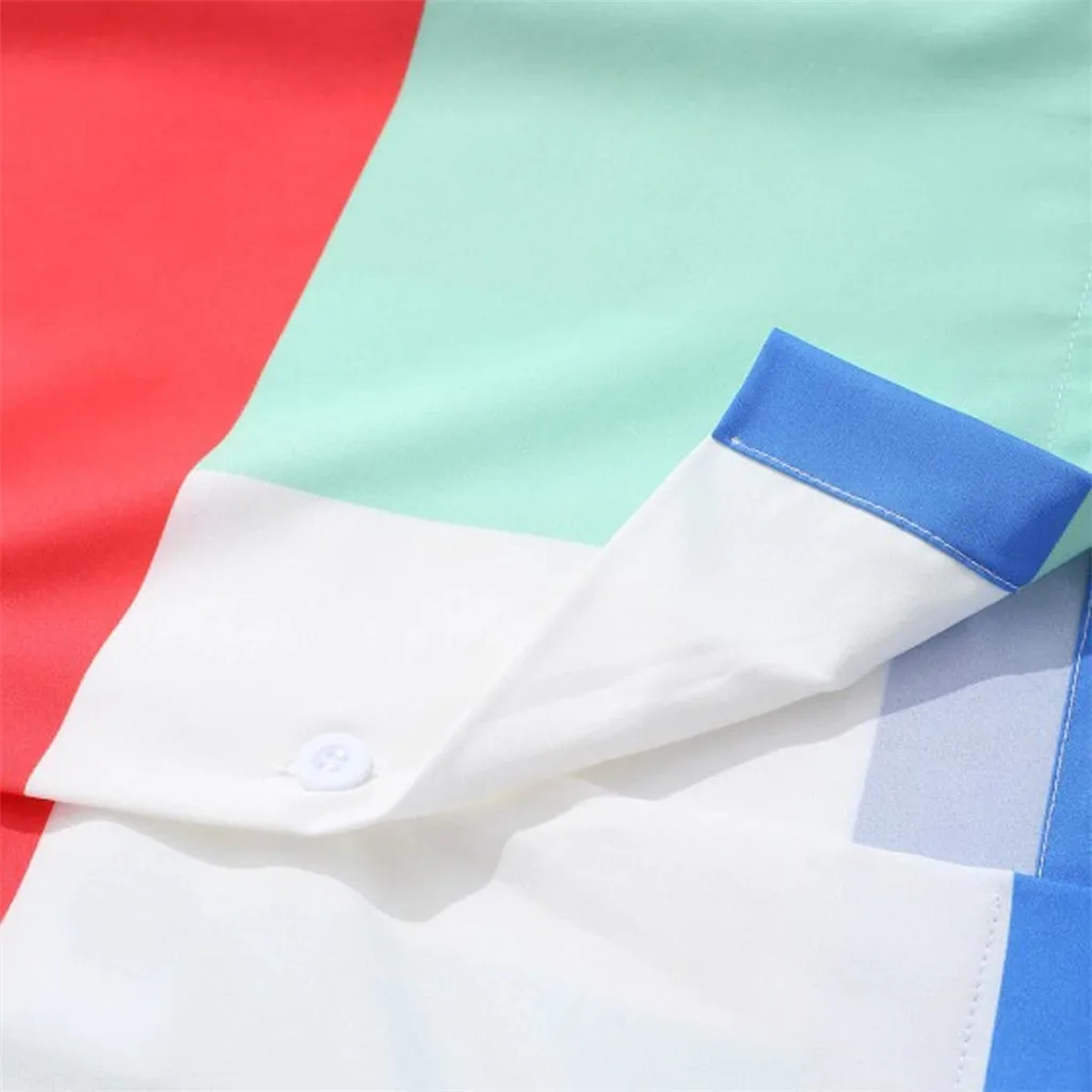 Мужская Летняя модная гавайская рубашка с коротким рукавом геометрическим