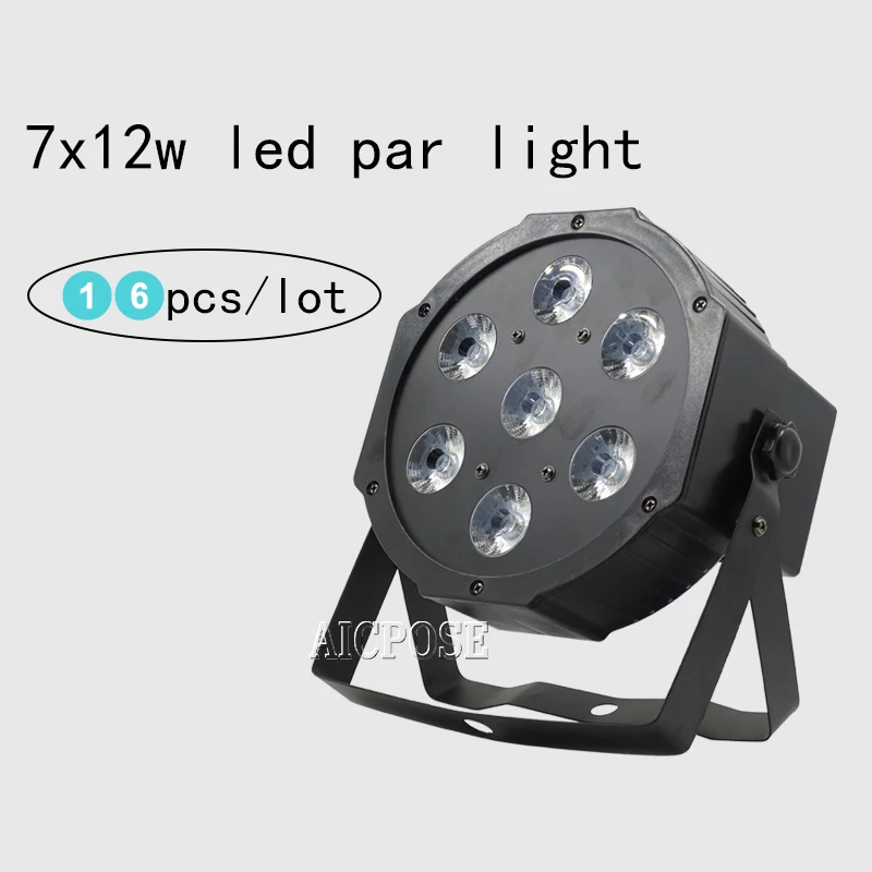 16 шт./лот 7*12 Вт светодиодные лампы 7x12 Par RGBW 4 в 1 плоский par led dmx512 Освещение для