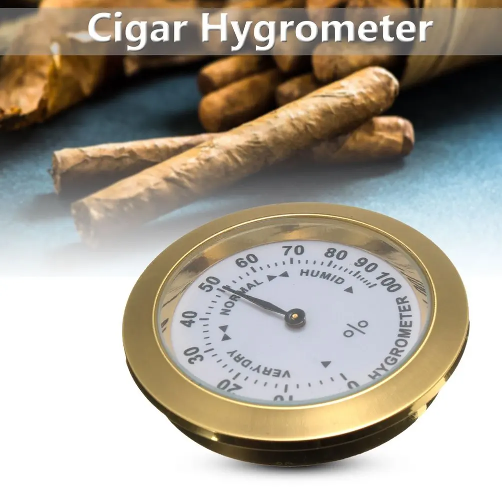 

1Pc Gold Round Shape Cigar Hygrometer Smoking Tobacco Humidity Gauge Humidors Smoking Humidity Cigar Moisture Sensitive Meter