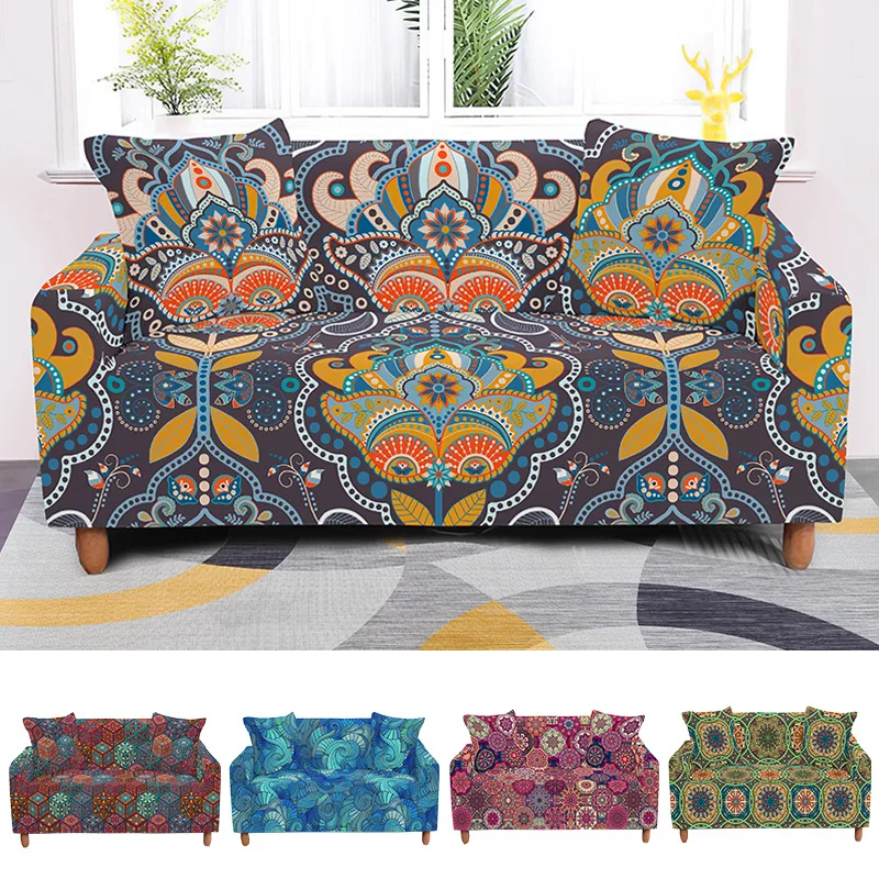 

Boho Mandala Flower Elastic Sectional Sofa Cover For Living Room All-Inclusive Couch Covering Bohemia Slipcover 1/2/3/4 Seater