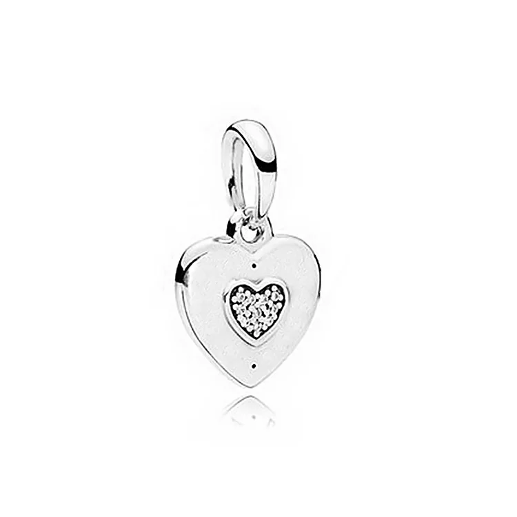 

Fashion S925 Sterling Silver Original Pan Charm Beads Signature Heart Dangle Pendant Charm for Women Bracelets Jewelry Gift