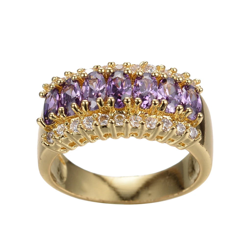 

Luxury Female Purple Crystal Stone Ring Charm Gold Color Wedding Engagment Rings For Women Leaf Zircon Ring Valentines Day Gift