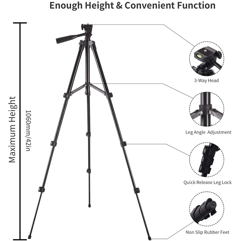 

Universal Phone Tripod, 42 inch Extendable Adjustable Lightweight Tripod Stand , Holder Mount & Bluetooth Remote