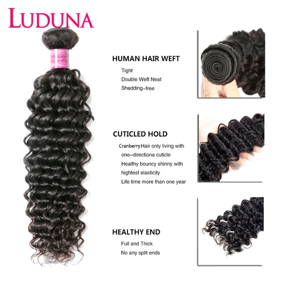 Luduna перуанские волнистые пучки натурального черного цвета 1/3/4 шт. человеческих
