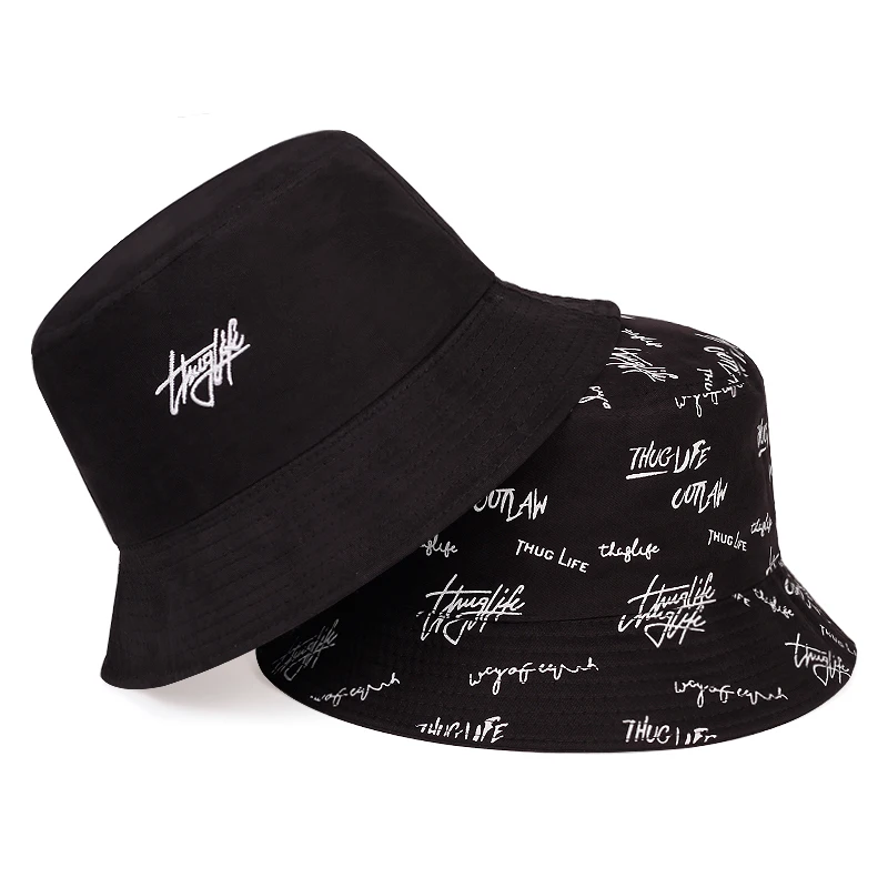

New double-sided fisherman hat fashion summer ladies sun hat tide letter printing wild basin hat hip hop bucket hat General