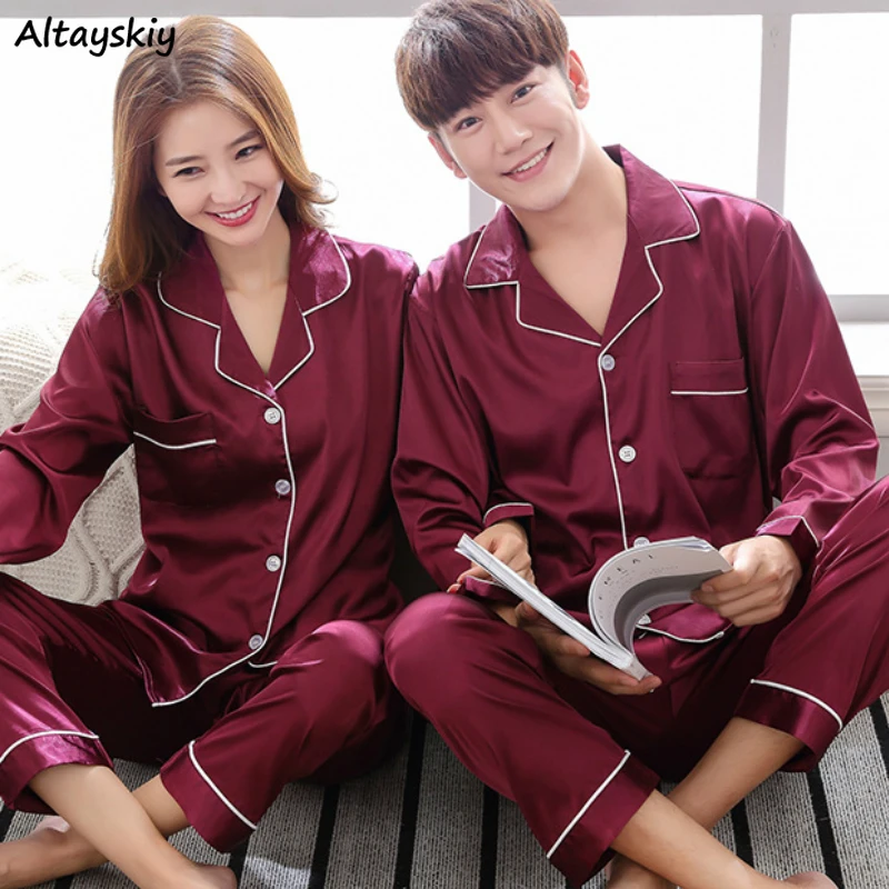 

Пижамный комплект женский из двух предметов, шелковая однотонная модная простая шикарная одежда для сна, для отдыха, на пуговицах в стиле ...