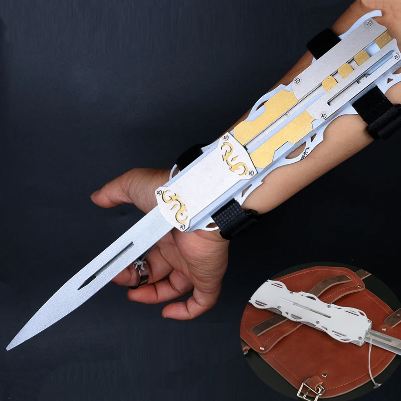 

2020 new metal sleeve sword cosplay killer hidden blade Edward weapon sleeve sword + leather case props children Halloween gift
