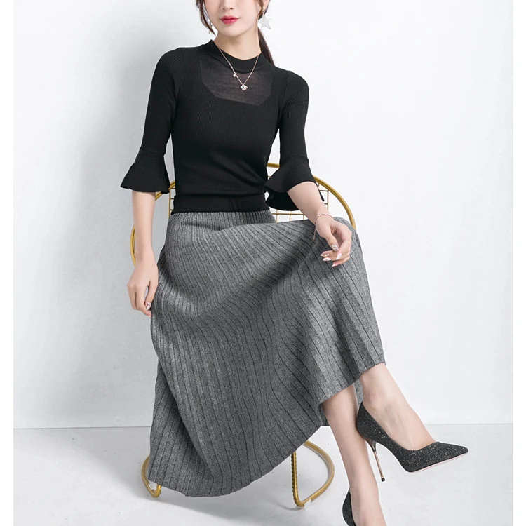 Женская трикотажная длинная юбка Sherhure коричневая теплая трапециевидная с