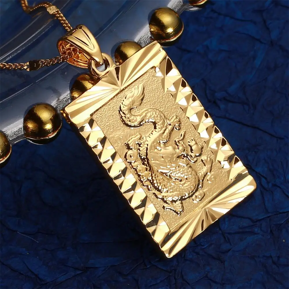 Модный благоприятный дракон кулон ожерелье золотой цвет талисман украшения