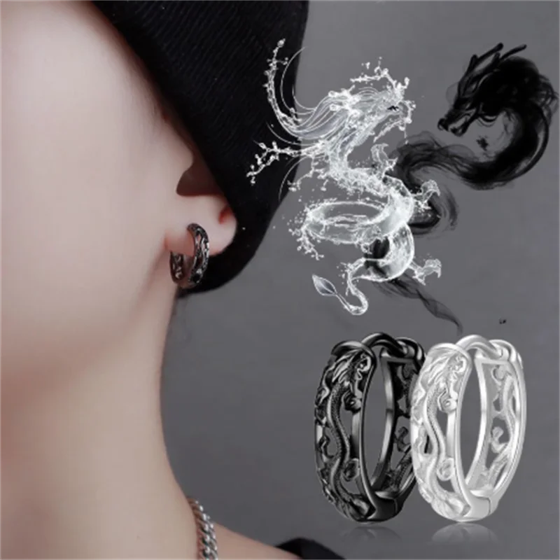 

Fashion black and white dragon earrings men's retro folk earrings men's earrings new fashion accessories wholesale