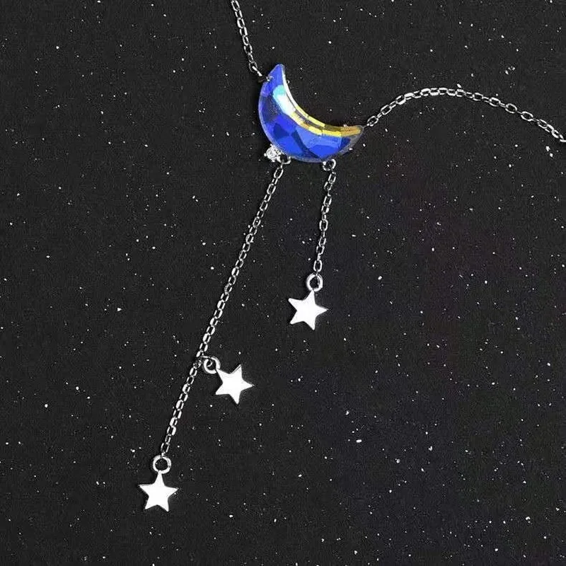 

Kpop Crystal Moon Choker Necklace for Women Girl Party Bithday Jewelry Accessories Korean Star Tassel Charm Clavicle Chain Gift